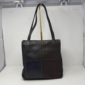 The Sak Patchwork Leather Tote Black Blue Burgundy Whipstitch 9883-JMT
